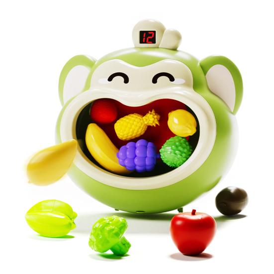 Kids Money Ball Shoot Toy with Scoreboard Fruit Vegetable Accessories Hand-eye Coordination Toddlers Indoor Wall Mount Cartoon Monkey Feeding