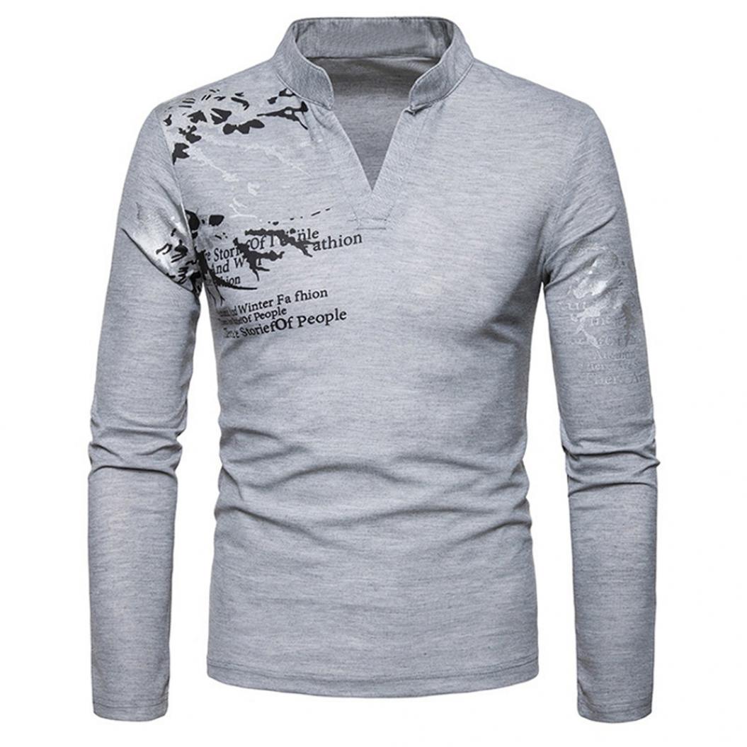 

Мужская футболка с английским буквенным принтом и v-образным вырезом, воротник-стойка, футболка с длинными рукавами M светло-серый