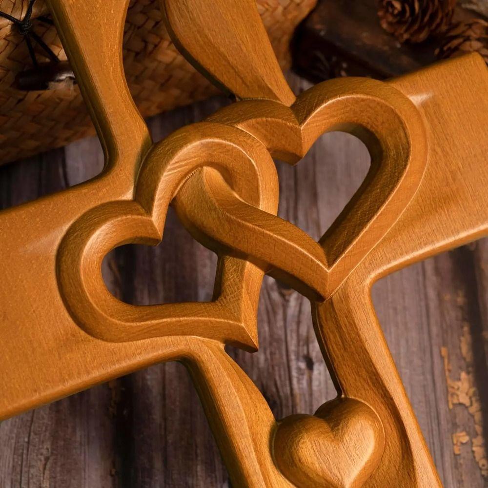 Valentine's Day Loveheart Cross Pendant Christian Log Cross Pendant  Easter