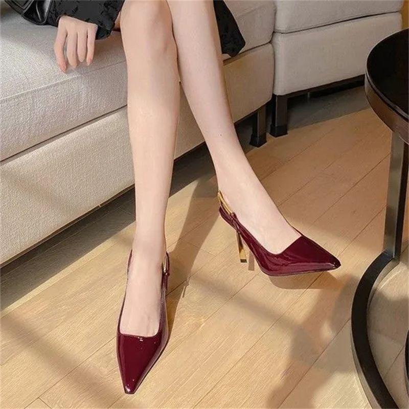 Tacones Altos de Charol de Punta para Mujer Elegantes Estilosos Lujosos Oficina Mujer Tacones Altos Tacón Fino Metálico Zapatos de Fiesta Banquete