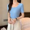 Fashion Ice Silk Short Sleeved Knitted Women's T-shirt Spring Summer New Slim Fit Thin Pullover Bottomed Sweater Women's Short Top Women's Clothing