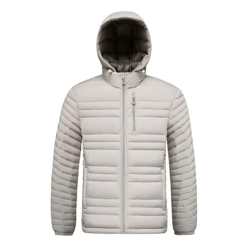 Rib Clothes, Cotton-padded Clothes, Men's Winter Removable Hat, Piled and Thickened Solid Color Cotton-padded Jacket.