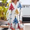 Women's Christmas Printed Dress Loose V-neck Casual Long Sleeved Dress