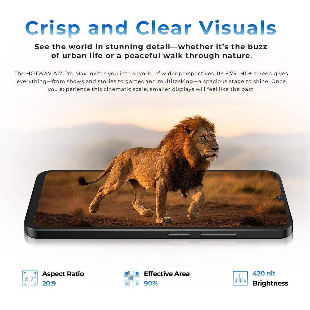 HOTWAV A17Pro Max, Smartphone, Telefono Cellulare Android 15, ARS8662, Schermo 6.75HD+, 4GB RAM 256GB ROM, Fotocamera 13MP, Batteria 5160mAh, 4G Dual SIM, WiFi 6