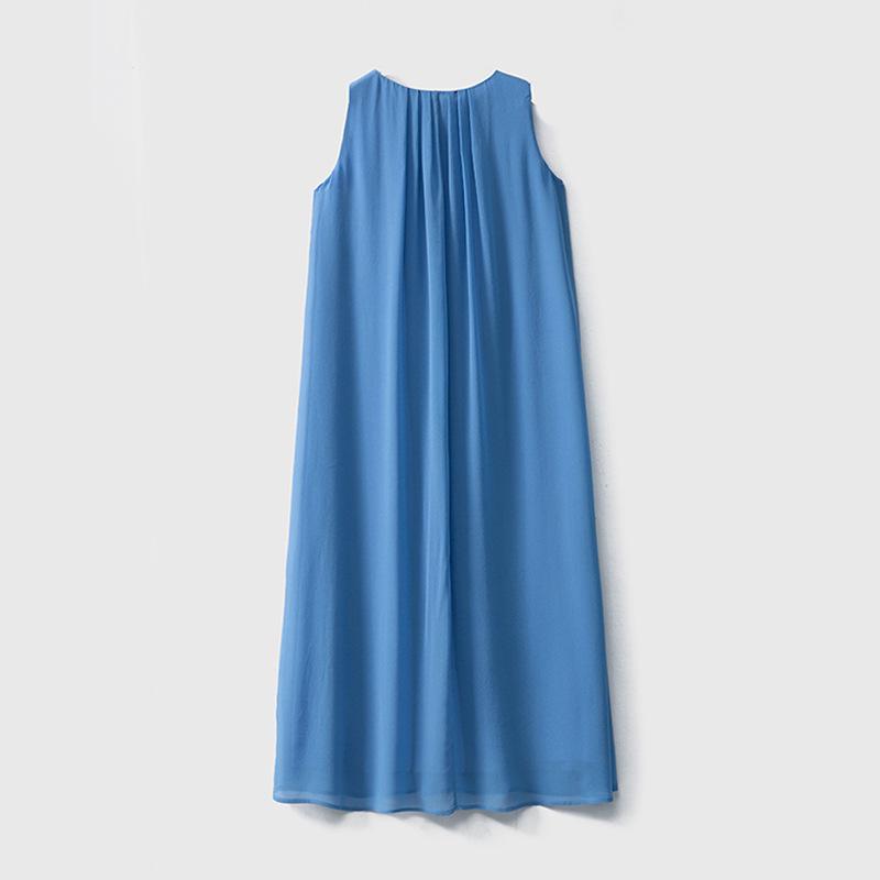 Women's Summer Vacation Style Mulberry Silk Long Tank Dress - Solid Color Design
