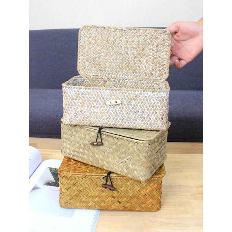 Japanese Style Bamboo Woven Storage Box with Lid - Haili Rattan Souvenir Basket