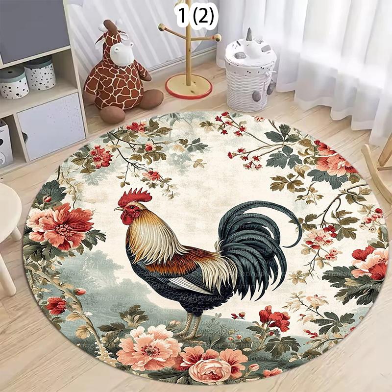 "Farmhouse Rooster" Carpets Sofa Non-slip Round Rugs Chair Floor Mat Home Decor Kid Play Rug Living Room Bedroom Carpet Gift