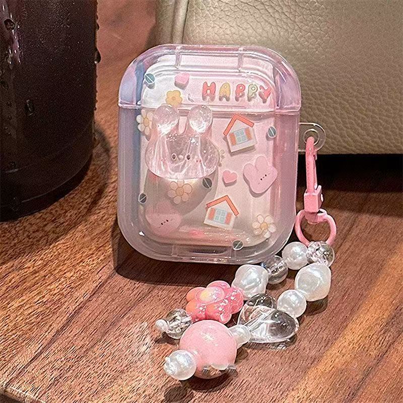 Pink cute chain rabbit suitable for airpdods1/1/1st generation protective case Apple pro bluetooth headset soft case