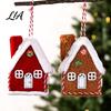 Seasonal Home Festive Accent Plush Christmas House Hanging Ornament, Fabric Gingerbread Cabin Pendant with Tiered Tray Display Figurine Rope,