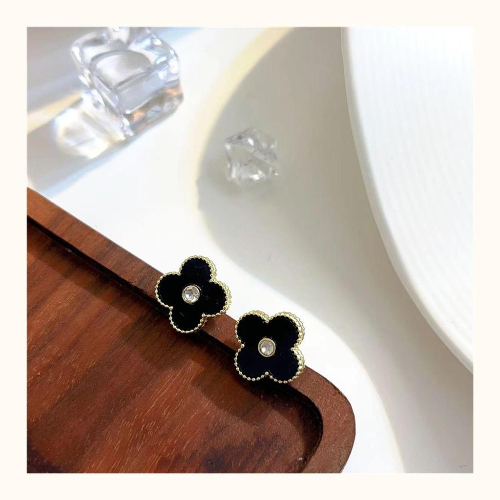 Senso Sênior de Trevo de Quatro Folhas Colorido com Brincos de Diamante Temperamento de Moda Requintada Flores Brincos Femininos