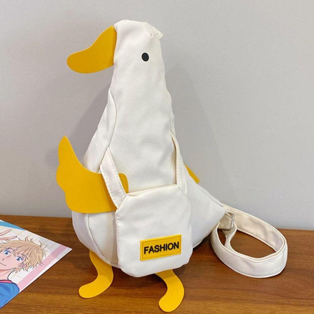 Korean Style Duck Shoulder Bag Canvas Cartoon Chest Bag Creative Funny Duck Crossbody Bag  Girls