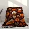 1pc Soft Polyester Throw Blanket - Autumn Delights Digital Print with Pumpkin Spice Latte, Fall Leaves & Cozy Treats