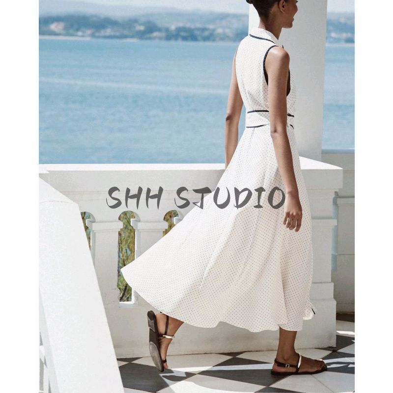 Summer New Women clothes Holiday Style Polka Dot V-neck Sleeveless Midi Length Dress 3689750 8349750