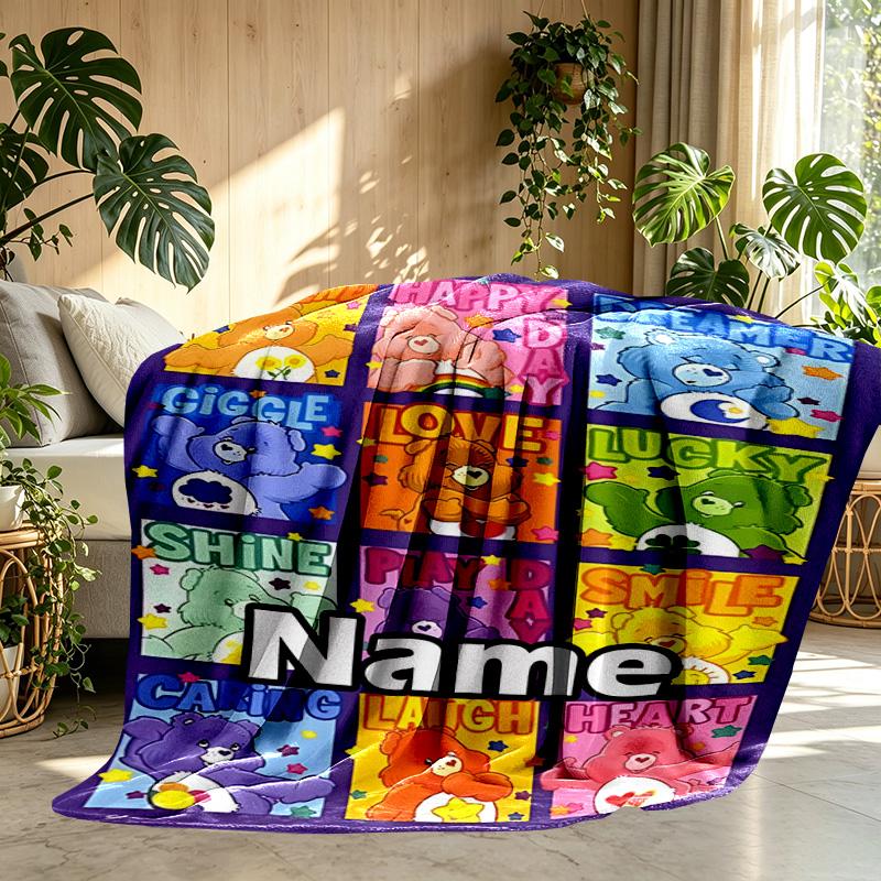 Custom Name Personalized Care Bears Print Blanket, Home Decor, Bedroom, Sofa, Camping, Couch, Gifts for Birthday ChristmasEnthusiasts
