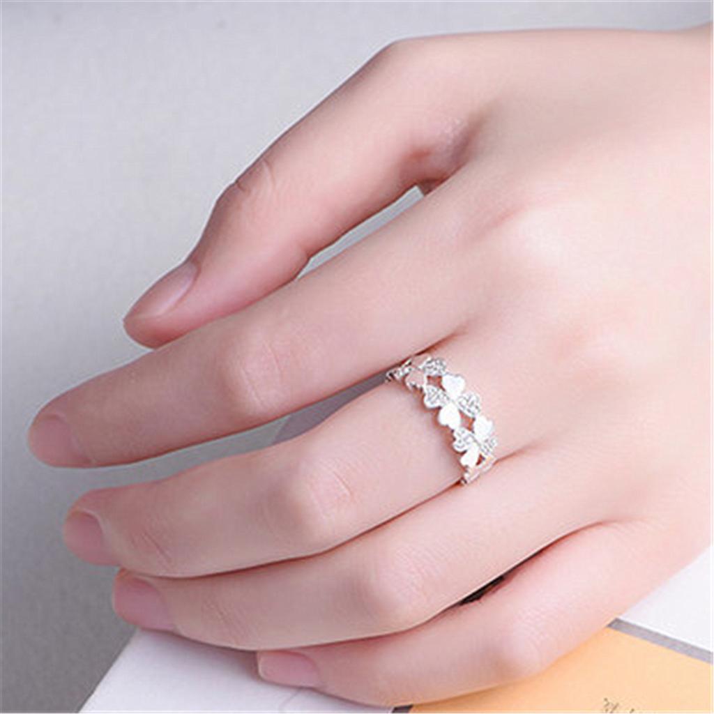 New Temperament Lucky Ring Grass Set Diamond Zircon Ring Open Ring 