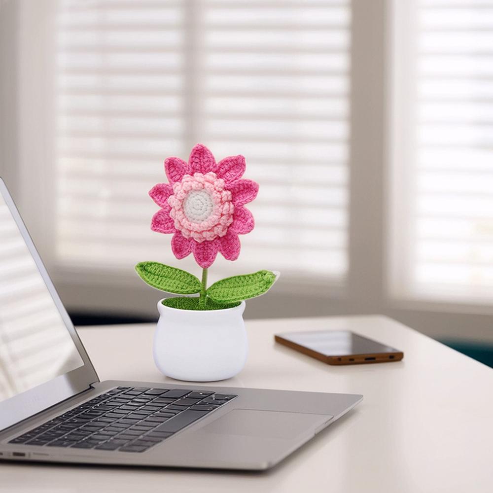 Gay Pride Handmade Knitted Flower Pot Red Heart Shaped Knit Imitation Potted Plant For Mother‘s Day Girls Gifts Home Desktop