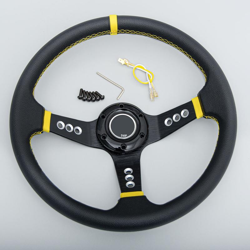 JDM Universal 14inch PVC Leather Steering Wheel Deep Dish Racing Sports Gaming Steering Wheel