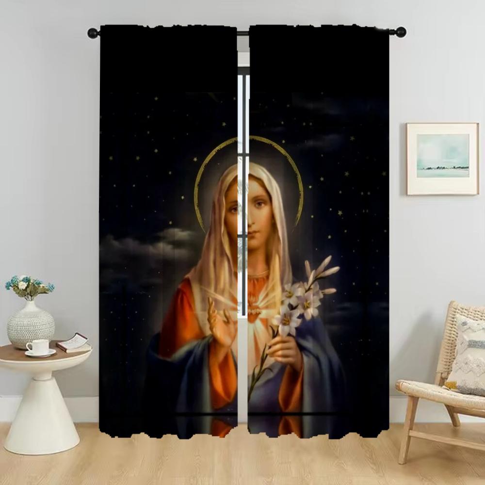 Set Of 2 Curtains Living Room Curtain Virgin Mary Home Interior Halloween Decoration Partition Shades With Mosquito Repellent Polyester Perfect For