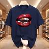 American Personalized Lip Pattern Pure Cotton Printed Unisexs And Unisexs Clothing Summer New Casual Loose Fashion Tshirt