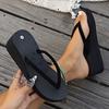 Large size popular Korean version of flip-flops women's slope heel casual cool slippers women's summer black pinch foot thick bottom sand