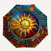 1 Stück Sonnenblumen-Mandala Automatisches Öffnen/Schließen Faltbarer Regenschirm mit 77 Speichen, Kunststoffgriff, Winddichter Tragbarer Sonnenschirm y250726117