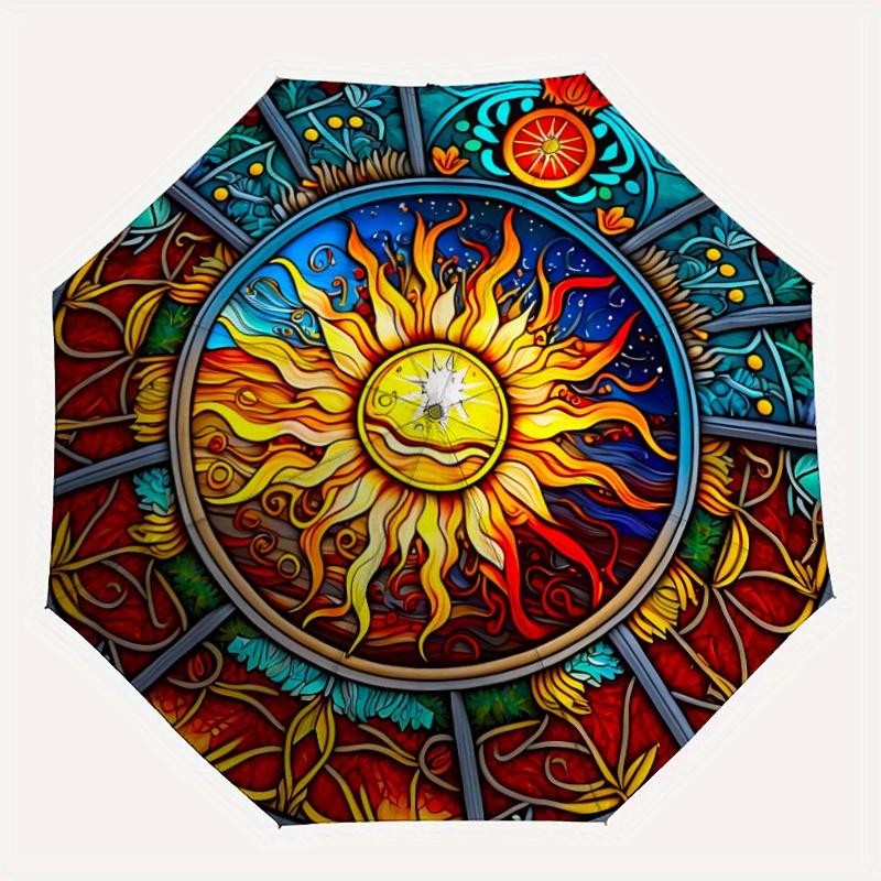 

1pc Sunflower Mandala Automatic Opening/Closing Folding Umbrella with 77 Ribs, Plastic Handle, Windproof Portable Sunshade Umbrella y250726117