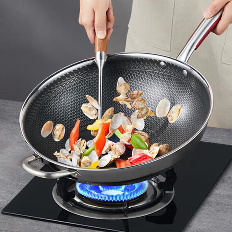 34cm 316L Stainless Steel Honeycomb Non-stick Wok