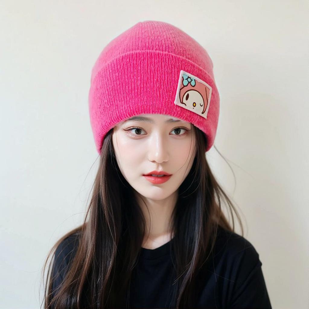  "Cute Embroidered Cartoon Knit Beanie Warm and Windproof Woolen Hat for Autumn and Winter"