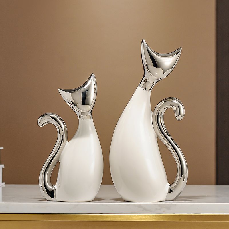 Modern Luxury Ceramic Cat Ornaments Office Store Cafe Table Sculpture Crafts Home Livingroom Porch Table Figurines Decoration