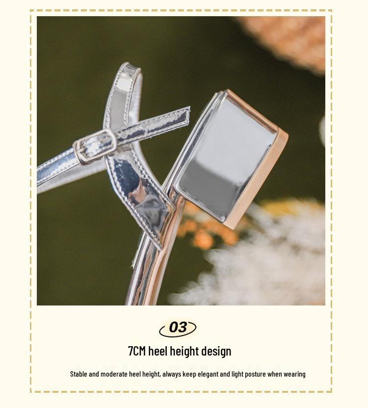 2024 Silver Glitter Chunky Heel Sandals with Bow and Pearl Strap - Women's High-End Rhinestone Shoes