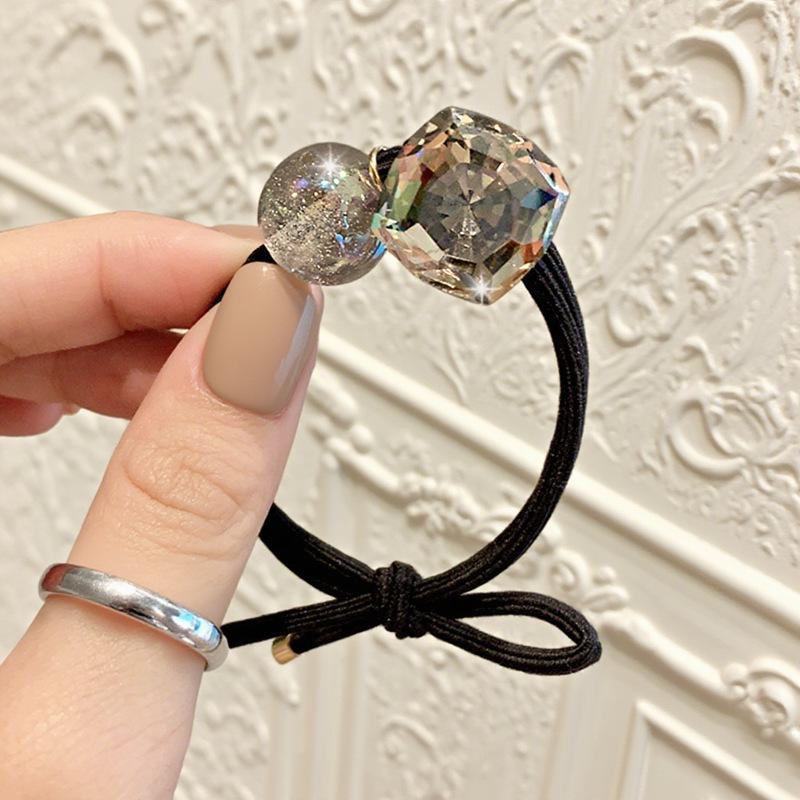 Koreanischer Stil Doppelstrang Kristall Haargummis für Damen - Elegante Hochelastische Dutt-Accessoires