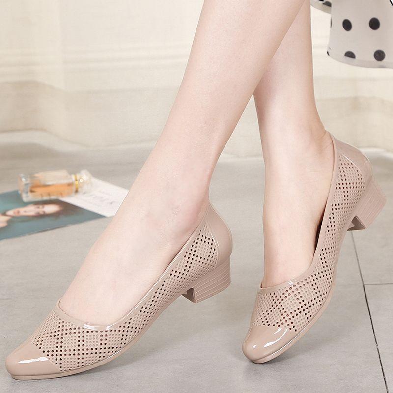 High Heel Sandals for Women Summer Fashion Outdoor Wear Medium Heel Shallow Mouth Thick Heel Non-slip Waterproof Shoes