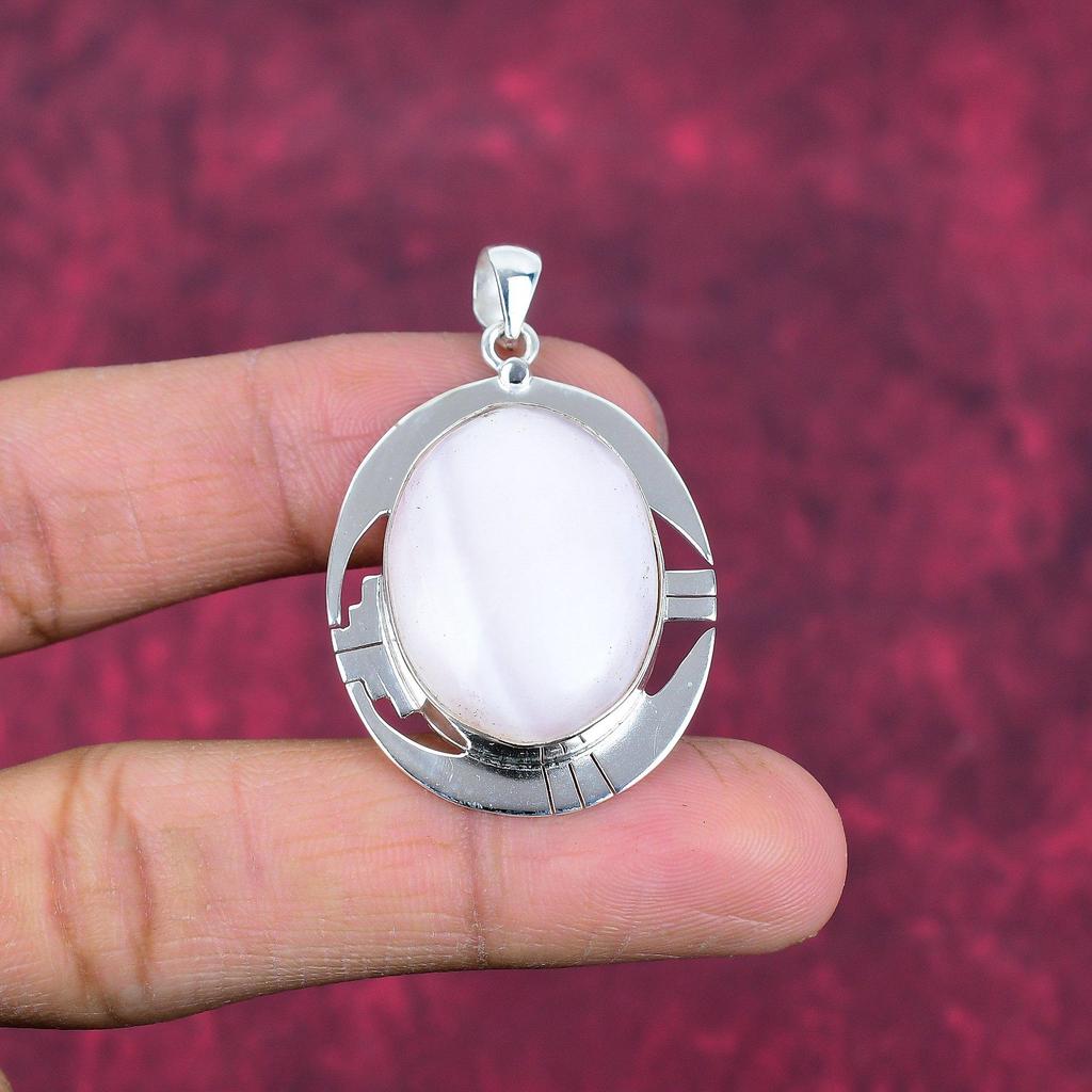Rosa Opal Handgefertigter Edelstein Anhänger, 925 Sterling Silber Anhänger Unikat Design Schmuck, Für Frauen