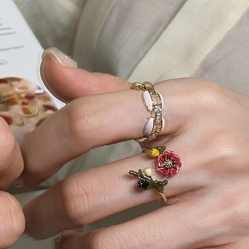 Trendy Ins Style Flower And Branch Ring For Women Elegant Geometric Fashion Accessory