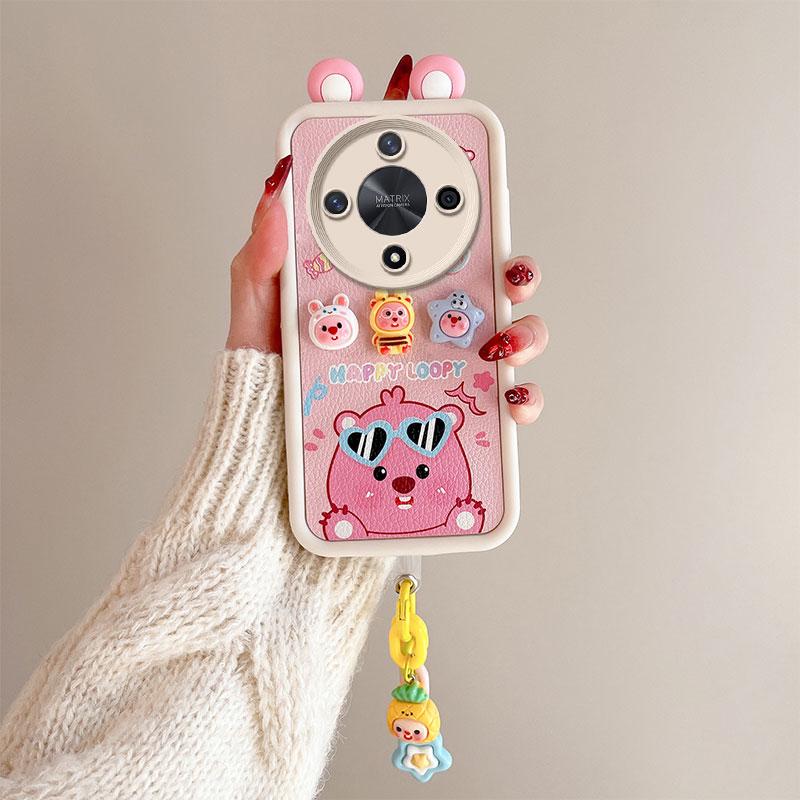KEYSION Cute Ear 3D Cartoon Case for HONOR X9b 5G with Bracelet Soft Silicone Shockproof Phone Cover for Huawei Magic 6 Lite 5G