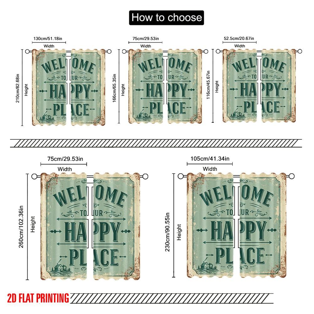 2pcs 2D flat printing Window Curtains Welcome Happy Place Home_a Fabric Without Electricity Family Party Use for All Occasions