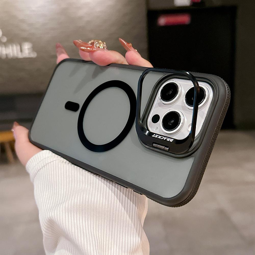 KEYSION Transparent Magnetic Lens Stand Case for MagSafe for iPhone 14 15 16 Pro Max 16 Plus Color Blocking Shockproof Phone Cover