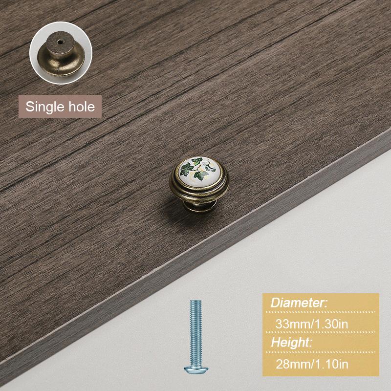 

1 шт. Керамическая винтажная старинная коричневая рустикальная узорная традиционная ручка-скоба в деревенском стиле с цветочным дизайном, богато украшенная 33mm белый