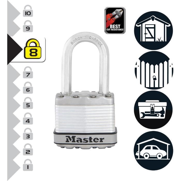 High Security Padlock - MASTER LOCK - M1EURDLFCC - Keyed - Laminated Steel - Exterior - Shackle M