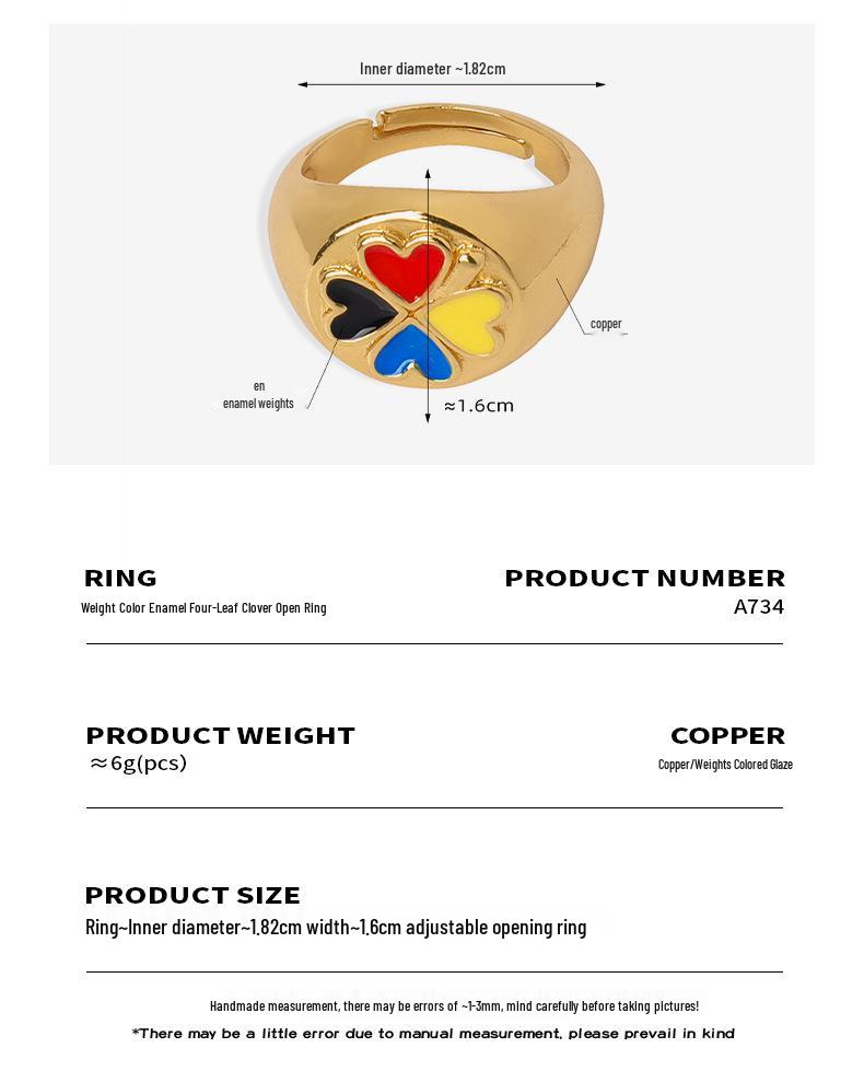 Korean Style Geometric Heart Clover Enamel Ring for Women - Trendy Temperament Design