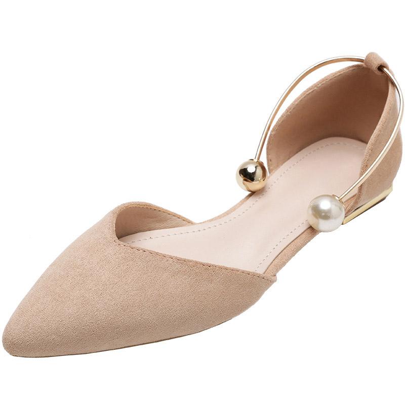 2026 Spring New Unique Shoes Woman Pearl Ring Metal Flat Hollow Heel Shoes Pointed Toe Flat Shoes 35 розовый