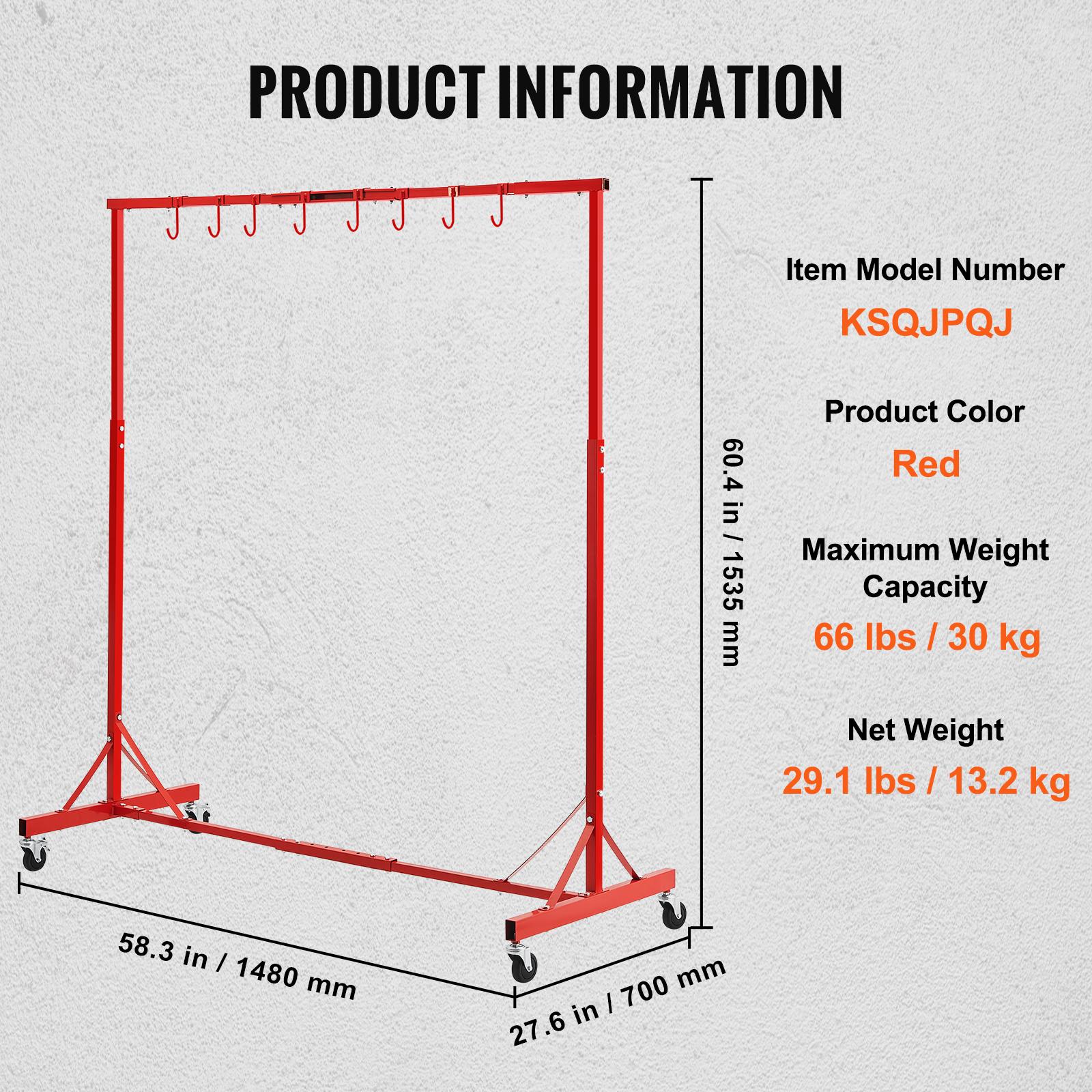 

SucceBuy 66 фунтов Стойка для сушки покрашенных деталей 8 крючков Автомобильная краска Автокузов Стенд с 4 поворотными колесами для автомастерских и гаража красный
