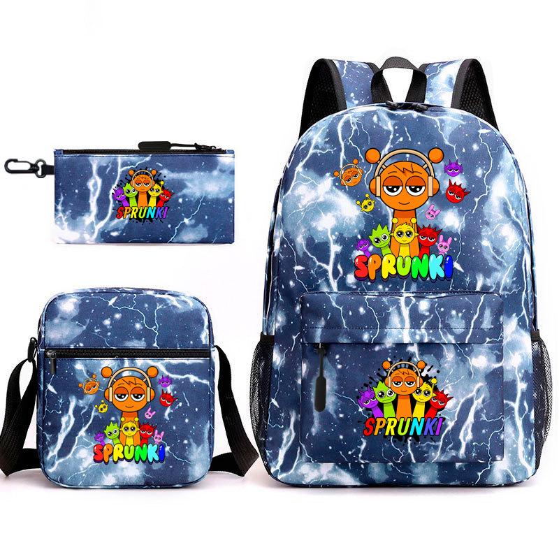 Rhythm box peripheral schoolbag sprunki cartoon starry sky backpack 3-piece set