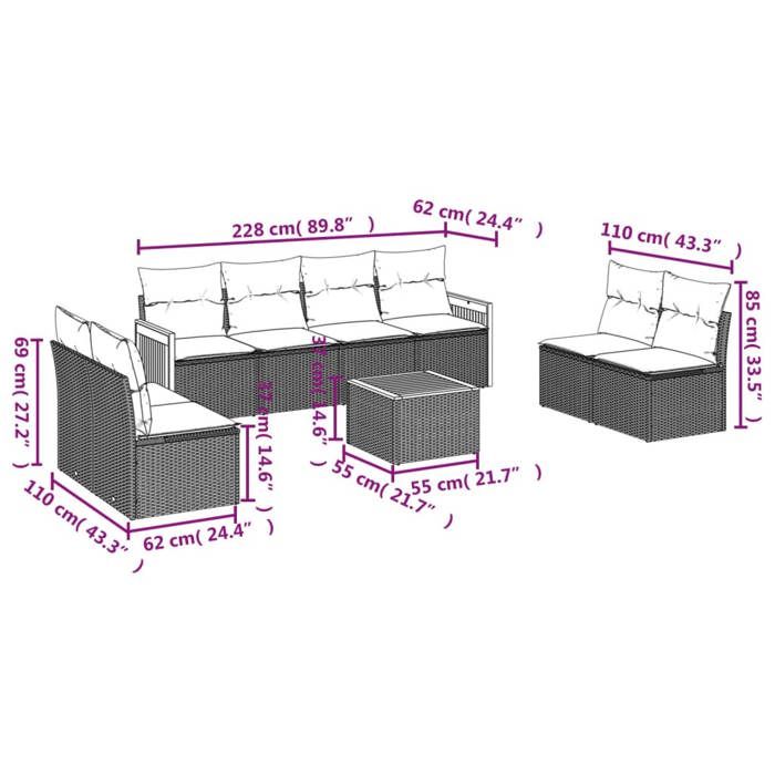 VidaXL Garden Lounge Set with Cushions 9 Pcs, Patio Sofas, Furniture Set, Outdoor Terrace Furniture, Grey 3259981