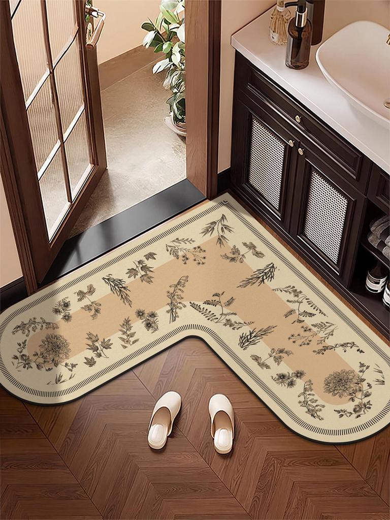 Pre-owned L-Shaped Non-Slip Bathroom Mat - Stain-Resistant, Water-Absorbent, Diatomaceous Earth Foot Wiping Door Mat