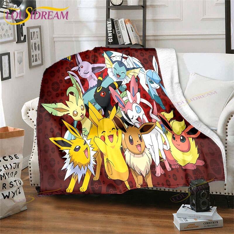 Cartoon Pokemon Printed Pikachu Fleece Plush Blanket Soft Warm Blanket for Adults and Children Bedroom Sofa Gift  Picnic Blanket