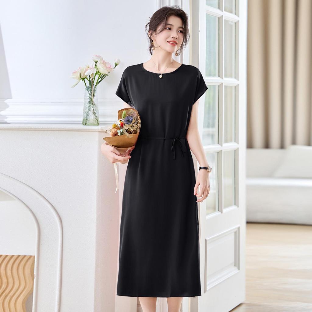 2026 New Elegant Mulberry Silk Mid-Length Dress - Round Neck & Casual Fit