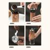 Portable, compact, hand-held coffee grinder with ceramic mortar, 5-degree adjustable grinding angle, washable clear container, natural wood finish,