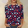 Damen Modisches Lässiges Dreiviertelarm Valentinstag-Druck Rundhals Pullover-Oberteil