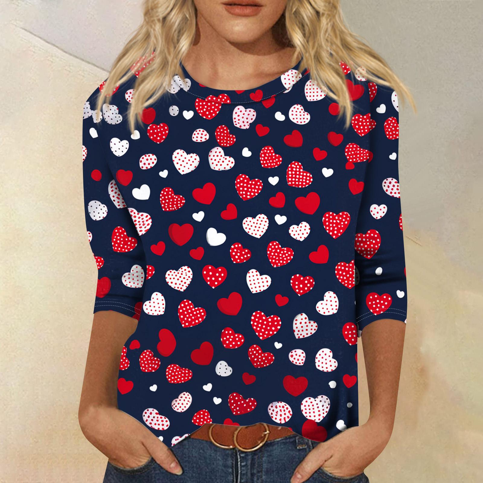 

Женский модный повседневный пуловер с рукавом три четверти, принтом ко Дню святого Валентина и круглым вырезом XL арбуз красный